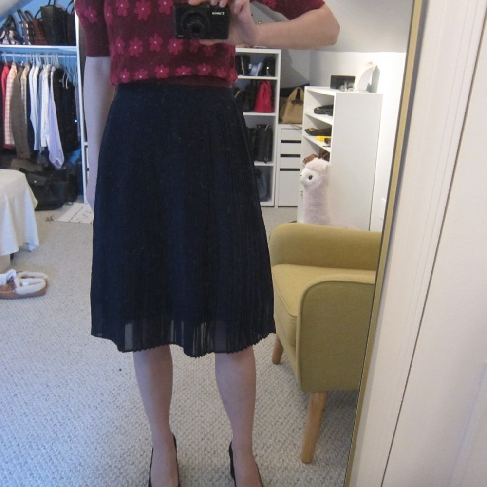Navy Blue Chiffon Pleated Skirt Cotton Lined size 0/XS New